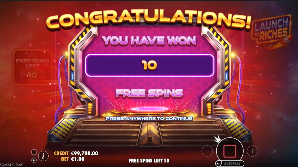 Interface futurista do slot Launch to Riches com elementos espaciais